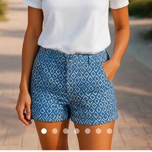 Dear John Blue Geometric Summer Flat Front Stretch Shorts 27